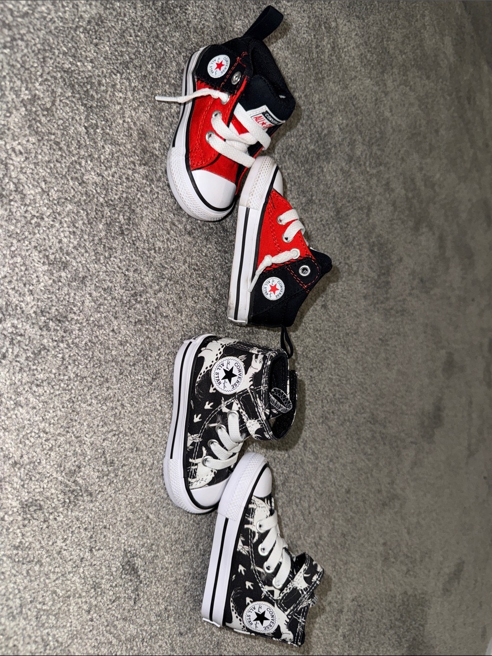 Converse Baby 2 Pairs 1 Low with black & red and high top Black & White